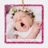 Baby Girl Custom My First Christmas Pink Glitter Keramikornament (Vorderseite)