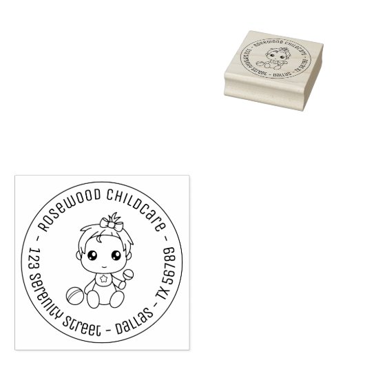 Baby Girl Daycare Kinderbetreuung Runde Adresse Gummistempel (Stempel)