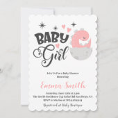 Baby Girl Dinosaur Babydusche Einladung (Vorderseite)