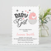 Baby Girl Dinosaur Babydusche Einladung (Stehend Vorderseite)