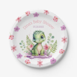 Baby Girl Dinosaur Pink und Purple Blumen Pappteller