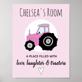 Baby Girl Doodle Pink Farm Traktor Name Kinderzimm Poster
