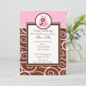 Baby Girl Dress Swirl Babydusche Einladung (Stehend Vorderseite)