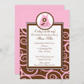 Baby Girl Dress Swirl Babydusche Einladung (Vorne/Hinten)