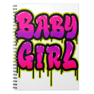 Baby Girl Dripping Word Art Spray Paint Pink Green Notizblock