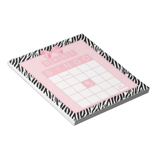 Baby Girl Dusche Bingo Pink Ribbon Zebra Print Notizblock (angewinkelt)