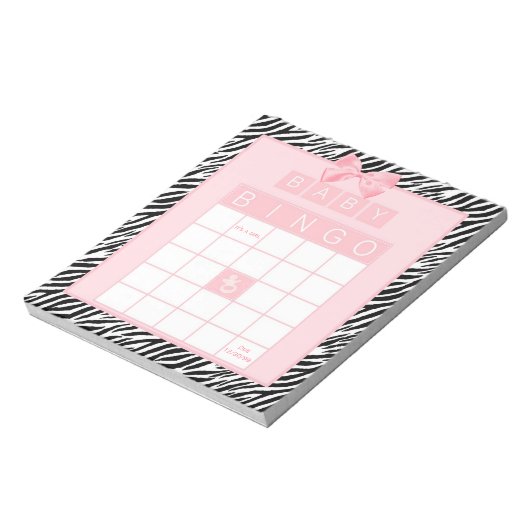 Baby Girl Dusche Bingo Pink Ribbon Zebra Print Notizblock (Rotiert)