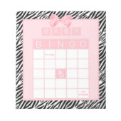Baby Girl Dusche Bingo Pink Ribbon Zebra Print Notizblock (Vorderseite)