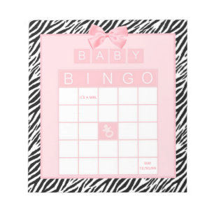 Baby Girl Dusche Bingo Pink Ribbon Zebra Print Notizblock
