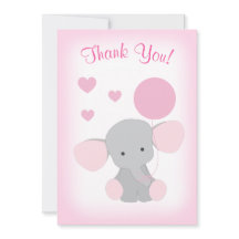 Baby Girl Dusche Danke Karte Elephant Pink Gray