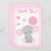 Baby Girl Dusche Danke Karte Elephant Pink Gray (Vorne/Hinten)