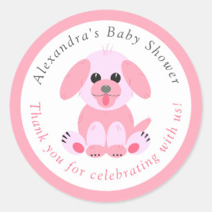 Baby Girl Dusche Danke Personalisiert Puppy Pink Runder Aufkleber