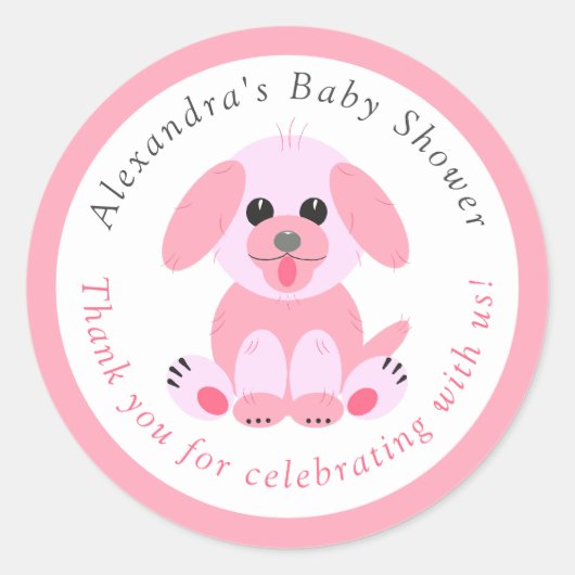 Baby Girl Dusche Danke Personalisiert Puppy Pink Runder Aufkleber (Vorderseite)