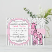 Baby Girl Dusche Einladung Rosa Giraffe anpassen (Stehend Vorderseite)