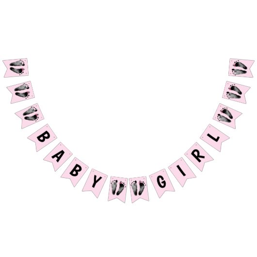 Baby Girl Dusche mit Fußabdrücken Wimpelkette (Alle)
