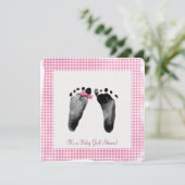 Baby Girl Dusche mit Fußspuren Einladung (Stehend Vorderseite)