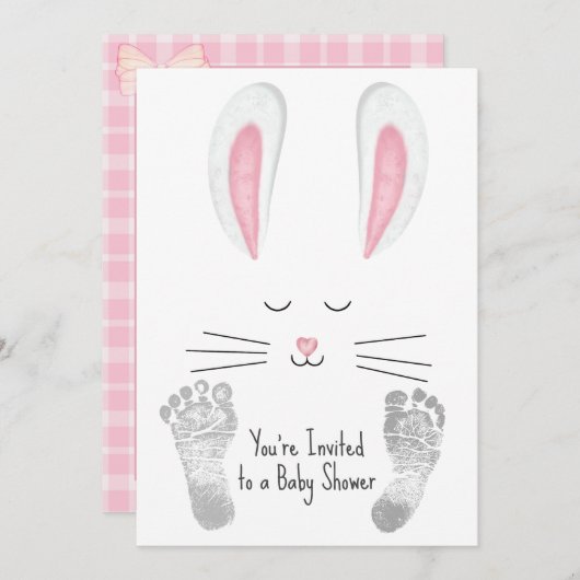 Baby Girl Dusche mit Niedlichem Bunny Einladung (Vorne/Hinten)