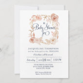 Baby Girl Dusche Navy Blush Pink Aquarellblume Einladung (Vorderseite)