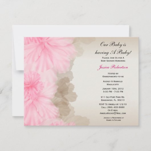 Baby Girl Dusche, Niedlich Pink, Einladung (Vorderseite)