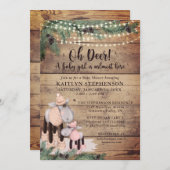 Baby Girl Dusche Niedlich rustikale Winterhirsche Einladung (Vorne/Hinten)