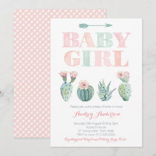 Baby Girl Dusche oder Sprinkle mit Wüstenkakti Einladung