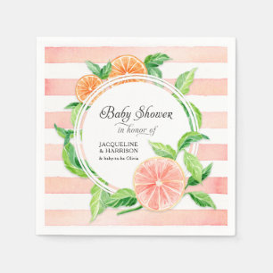 Baby Girl Dusche Pink Grapefruit Citrus Watercolor Serviette