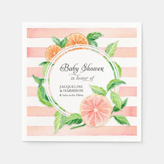 Baby Girl Dusche Pink Grapefruit Citrus Watercolor Serviette (Vorderseite)