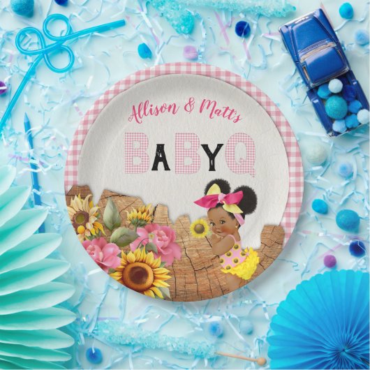 Baby Girl Dusche Pink Sonnenblume Baby Q Barbeque Pappteller (Party)