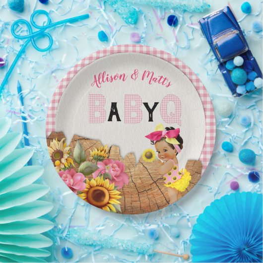 Baby Girl Dusche Pink Sonnenblume Baby Q Barbeque Pappteller (Party)