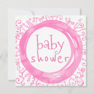 Baby Girl Dusche Pink Wasserfarbe Blumenreath Einladung