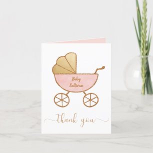 Baby Girl Dusche Retro Carriage Pink Gold Dankeskarte