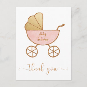 Baby Girl Dusche Retro Carriage Pink Vielen Dank Postkarte