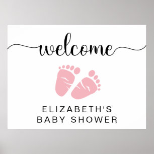 Baby Girl Dusche Rosa Feet Begrüßungszeichen Poster