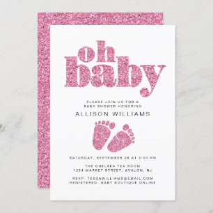 Baby Girl Dusche Rosa Glitzer Einladung