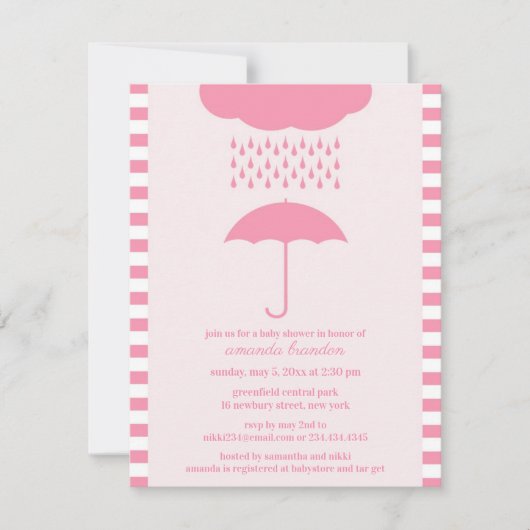 Baby Girl Dusche Rosa Regenschirm Einladung (Vorderseite)