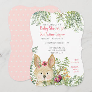 Baby Girl Dusche Woodland Tierkaninchen Blumenart Einladung