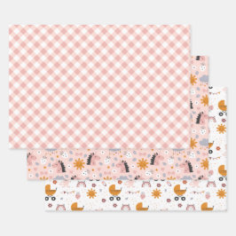 Baby Girl Duschwrapping Paper - Set von 3 Blättern Geschenkpapier Set