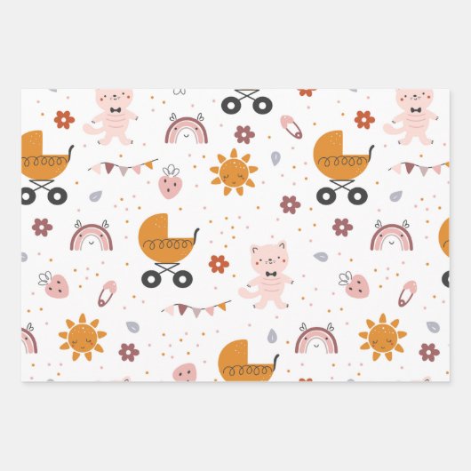 Baby Girl Duschwrapping Paper - Set von 3 Blättern Geschenkpapier Set (Vorderseite 3)