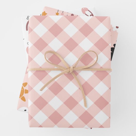 Baby Girl Duschwrapping Paper - Set von 3 Blättern Geschenkpapier Set (Beispiel)
