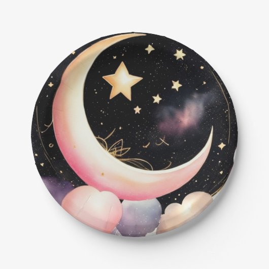 Baby Girl Duwer: Celestial Moon & Stars Pappteller (Vorderseite)