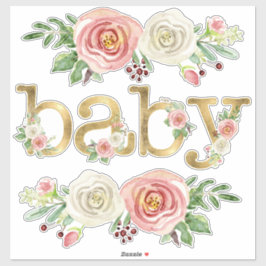 Baby Girl Duwer Deco Aquarell Floral w Gold Aufkleber