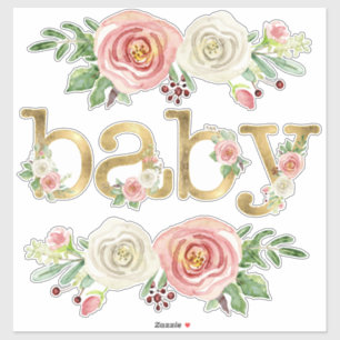 Baby Girl Duwer Deco Aquarell Floral w Gold Aufkleber