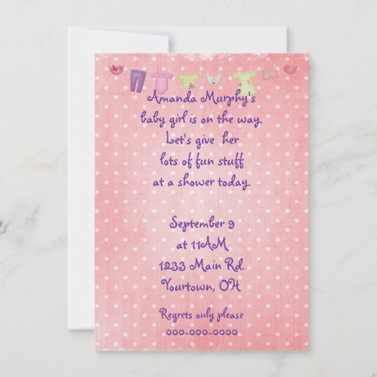 Baby Girl Duwer-doll auf Quiltedesign Einladung (Rückseite)