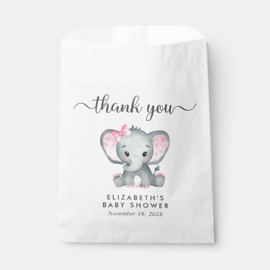 Baby Girl Duwer Pink Elephant Vielen Dank Geschenktütchen (Vorderseite)
