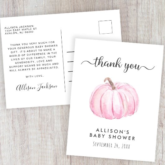 Baby Girl Duwer Pink Pumpkin Vielen Dank Postkarte