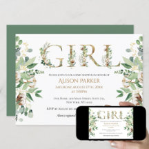 Baby Girl Elegant Eucalyptus Greenery Baby Shower