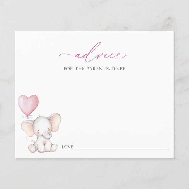 Baby Girl Elephant Advice Card für Eltern (Vorderseite)