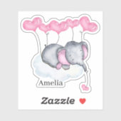 Baby Girl Elephant auf Cloud mit rosa Herz Vinyl Aufkleber (Blatt)
