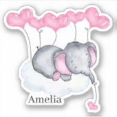 Baby Girl Elephant auf Cloud mit rosa Herz Vinyl Aufkleber (Vorderseite)