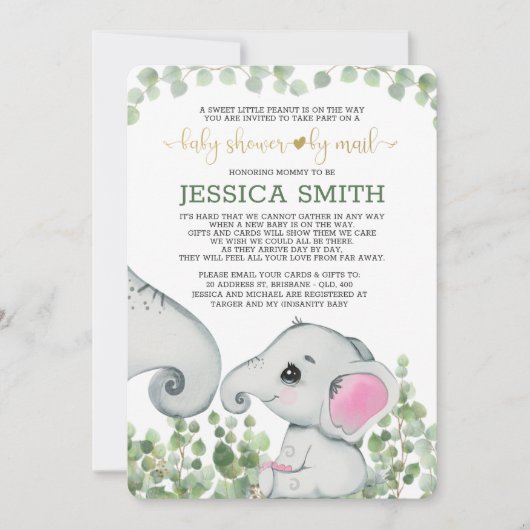 Baby Girl Elephant Babydusche per Mail Einladung (Vorderseite)